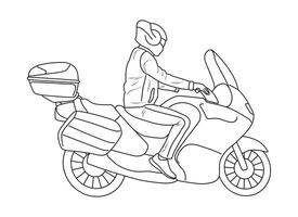 esquisser silhouette de une motocycliste sur une moto sur une voyage, sport, profession, loisir vecteur