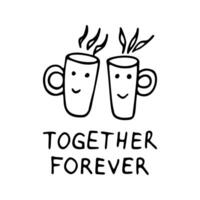 mignonne relation amicale clipart avec tasses de thé. ensemble pour toujours. main tiré griffonnage illustration meilleur amis. dessin animé clipart pour carte, chambre décor, anniversaire fête ou textile de vêtements. vecteur