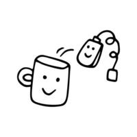 mignonne relation amicale clipart avec tasse de thé et thé sac. main tiré griffonnage illustration meilleur amis. dessin animé clipart pour carte, chambre décor, anniversaire fête ou textile de vêtements. vecteur