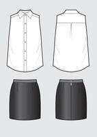 décontractée Bureau mode Regardez avec Sans manches chemisier et cuir jupe. vecteur