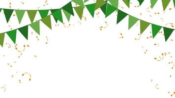 Cadre vert Couleur bruant guirlande drapeau et or confettis vacances décoration éléments vecteur