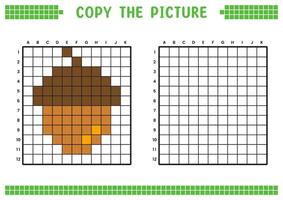 copie le image, Achevée le la grille image. éducatif feuilles de travail dessin avec carrés, coloration cellule domaines. enfants préscolaire activités. dessin animé, pixel art. gland écrou illustration. vecteur