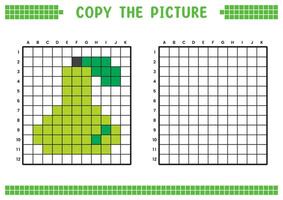 copie le image, Achevée le la grille image. éducatif feuilles de travail dessin avec carrés, coloration cellule domaines. enfants préscolaire activités. dessin animé, pixel art. vert poire illustration. vecteur