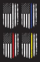 grunge Etats-Unis, police, sapeur pompier, répartiteur drapeau conception. vecteur