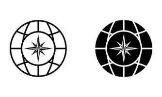 globe avec boussole direction flèche, illustration de carte et exploration icône vecteur