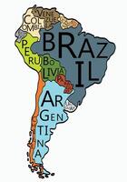 griffonnage à main levée dessin de Sud Amérique des pays carte. vecteur