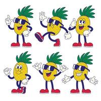 content ananas dessin animé personnages avec divers pose vecteur