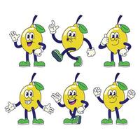 marrant citron mascotte personnages avec divers pose vecteur