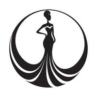 Mademoiselle reconstitution historique logo avec magnifique Dame soir robe et couronne conception Stock image vecteur