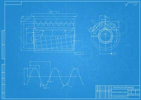 mécanique ingénierie dessins sur bleu Contexte. Coupe outils, fraisage coupeur. technique conception. couverture. plan. illustration vecteur