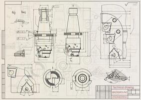 mécanique ingénierie dessins sur sépia Contexte. robinet outils, foreur. technique conception. couverture. plan. illustration. vecteur