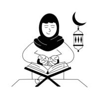 une musulman femme réciter saint coran, en train de lire coran prime illustration vecteur