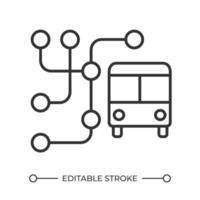 autobus route carte linéaire icône. ville autobus réseau. autobus gares. ville Infrastructure. Urbain transport. mince ligne illustration. contour symbole. contour dessin. modifiable accident vasculaire cérébral vecteur