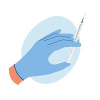 médecin main dans gants avec seringue. vaccination concept vecteur