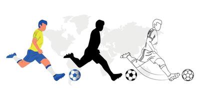 football joueur coups de pied balle. silhouette et ligne dessin Football joueur illustration vecteur