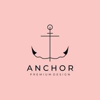 minimal emblème de ancre navire ligne art logo, illustration conception de à travers le océan vecteur