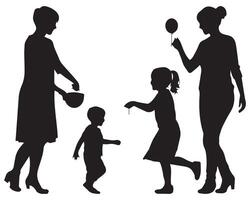 silhouette de content famille sur une blanc Contexte vecteur