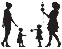 maman et fils, mère et fils noir silhouette vecteur