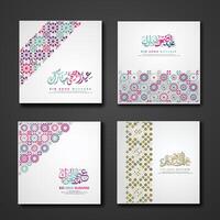 ensemble eid adha mubarak salutation conception avec ornemental coloré détail de floral mosaïque islamique art ornement vecteur