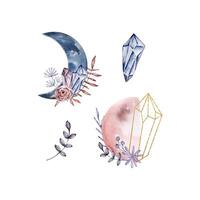 aquarelle les lunes avec cristal et floral vecteur