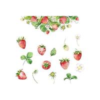 Cadre avec aquarelle fraises et feuilles vecteur