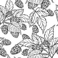 main tiré sans couture modèle avec saut usine, feuilles et bourgeons, artisanat Bière ingrédients, noir et blanc illustration de branche humulus lupulus, encré illustration isolé sur blanc Contexte vecteur