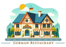 allemand nourriture restaurant illustration avec une collection de délicieux traditionnel cuisine et les boissons sur une plat style dessin animé Contexte vecteur