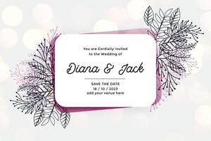 élégant mariage invitation carte conception avec ligne feuilles et fleurs vecteur