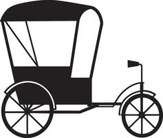 ancien rickshaw silhouette noir et blanc illustration vecteur