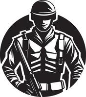 illustration de une soldat avec fusil noir et blanc vecteur