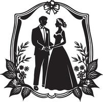 mariage couple silhouette illustration noir et blanc vecteur