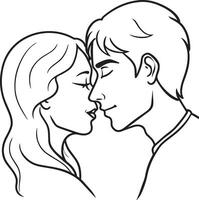 silhouette de une couple embrasser illustration noir et blanc vecteur