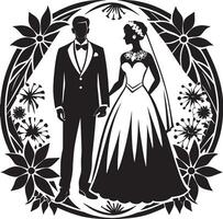 silhouette de la mariée et jeune marié noir et blanc illustration vecteur