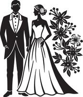 mariage couple silhouette illustration noir et blanc vecteur