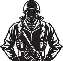 illustration de une soldat avec fusil noir et blanc vecteur