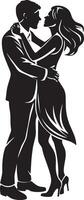 silhouette de une couple embrasser illustration noir et blanc vecteur