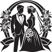silhouette de la mariée et jeune marié noir et blanc illustration vecteur