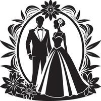 silhouette de la mariée et jeune marié noir et blanc illustration vecteur