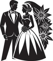 silhouette de la mariée et jeune marié noir et blanc illustration vecteur