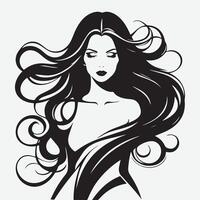 élégant femme silhouette illustration écoulement cheveux beauté logo vecteur