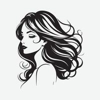 élégant femme silhouette illustration écoulement cheveux beauté logo vecteur