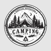 Extérieur camping la vie badge ancien style noir Couleur dans blanc Contexte vecteur