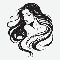 élégant femme silhouette illustration écoulement cheveux beauté logo vecteur