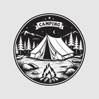 Extérieur camping la vie badge ancien style noir Couleur dans blanc Contexte vecteur