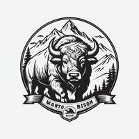 Montagne bison logo, majestueux noir et blanc ligne art vecteur