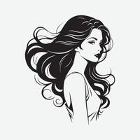 élégant femme silhouette illustration écoulement cheveux beauté logo vecteur