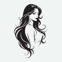 élégant femme silhouette illustration écoulement cheveux beauté logo vecteur