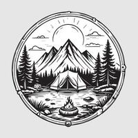 Extérieur camping la vie badge ancien style noir Couleur dans blanc Contexte vecteur