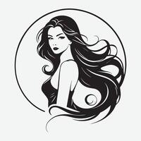 élégant femme silhouette illustration écoulement cheveux beauté logo vecteur