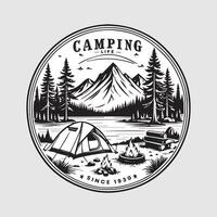 Extérieur camping la vie badge ancien style noir Couleur dans blanc Contexte vecteur